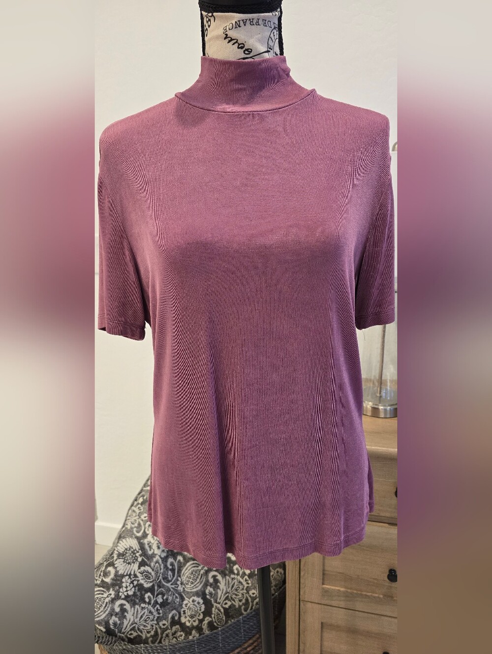 dressbarn Plum Mock Neck Short Sleeve Top